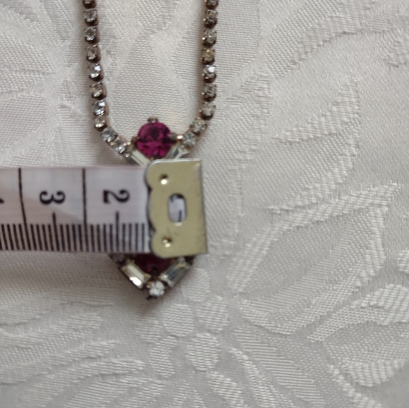 Art deco fine jewelry prong set crystals ruby pendant costume necklace silvetone - Picture 3 of 10